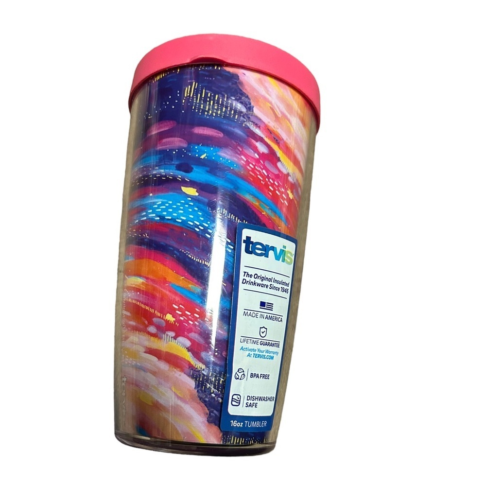 Tervis Etta Vee Happy Abstract tumbler 16oz with pink lid art cup